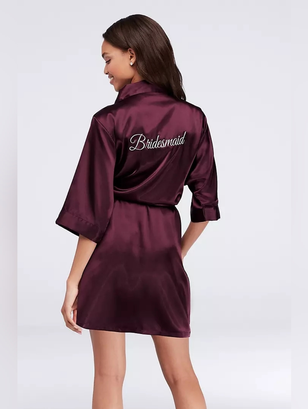 David's Bridal Bridesmaid Embroidered Satin Robe